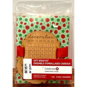 Celebrate It Christmas Gift Wrap Kit With Wooden Tags Stickers & Ribbon 531572